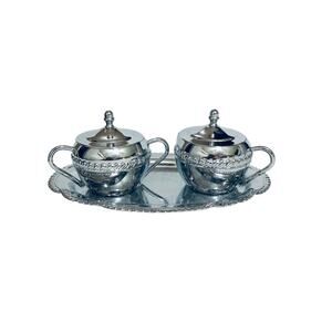 Vintage Irvanware 1970's Silver Etched Creamer Sugar Dish With Tray